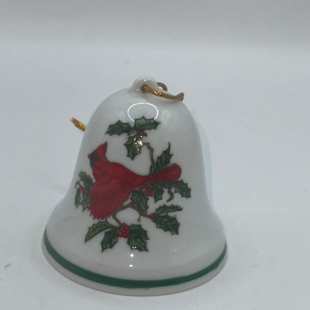 Lefton cardinal Bell Ornament with holly Design